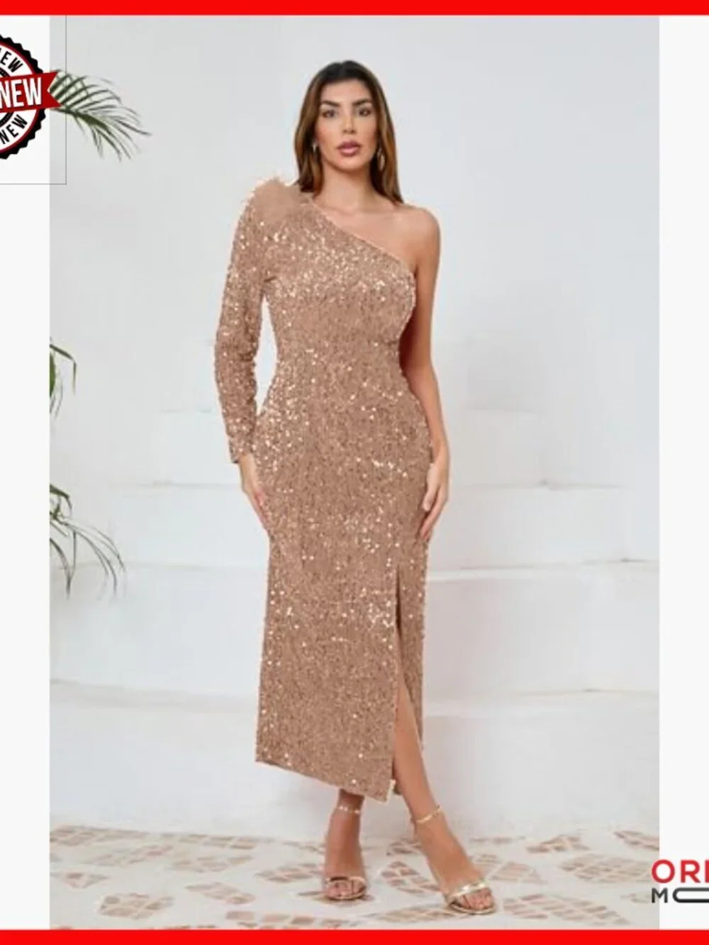 One Shoulder Bodycon Maxi Dress with Sequins and Wrap Design